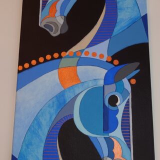 Stor 35x85cm Blå Heste